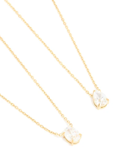 Waterproof Gold Plated Stainless Steel Cubic Zirconia Necklaces 2-Pack