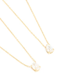 Waterproof Gold Plated Stainless Steel Cubic Zirconia Necklaces 2-Pack