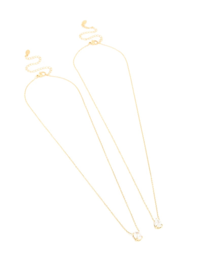 Waterproof Gold Plated Stainless Steel Cubic Zirconia Necklaces 2-Pack