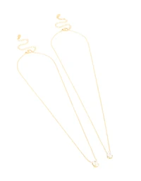 Waterproof Gold Plated Stainless Steel Cubic Zirconia Necklaces 2-Pack