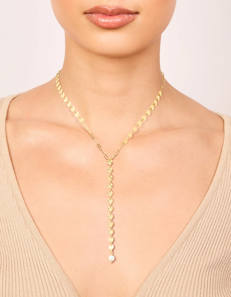 Waterproof Gold Plated Stainless Steel Disc Chain Y-Necklace