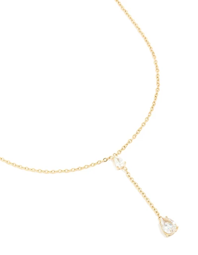 Waterproof Gold Plated Stainless Steel Cubic Zirconia Teardrop Y-Necklace