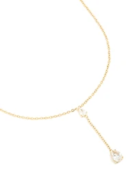 Waterproof Gold Plated Stainless Steel Cubic Zirconia Teardrop Y-Necklace