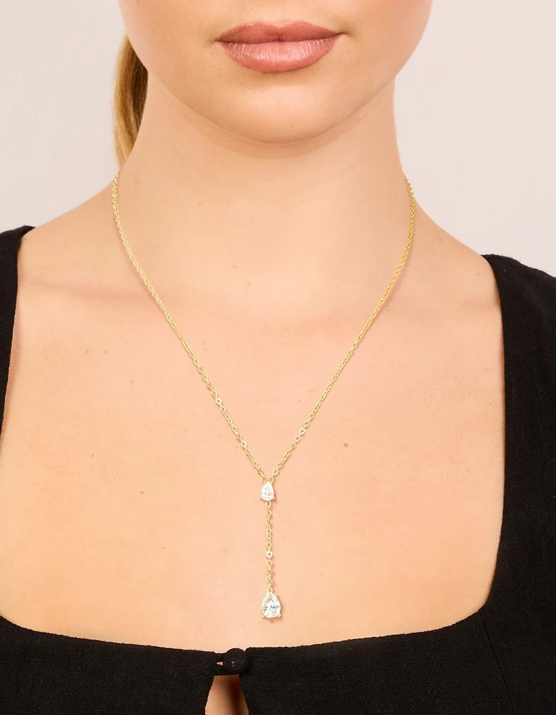Collier en forme de goutte d’eau en zirconie en acier inoxydable étanché plaqué or