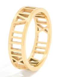 Waterproof Gold Plated Stainless Steel Cut Out Roman Numeral Ring