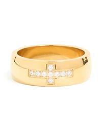 Waterproof Gold Plated Stainless Steel Cubic Zirconia Pave Cross Thick Ring