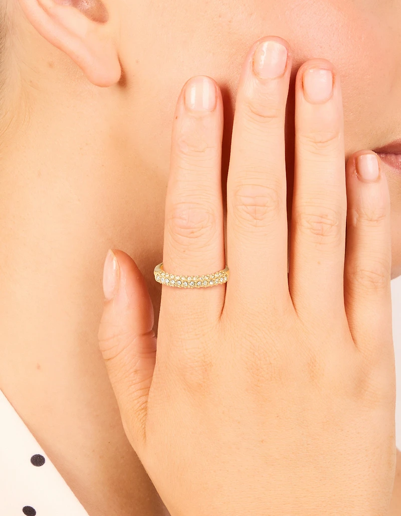 Waterproof Gold Plated Stainless Steel Cubic Zirconia Pave Skinny Ring