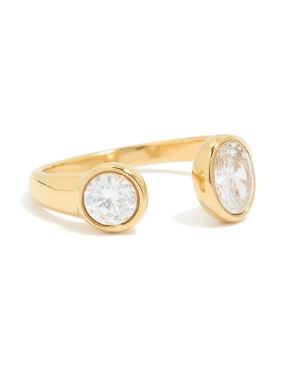 Waterproof Gold Plated Stainless Steel Oval & Round Cubic Zirconia Open Ring