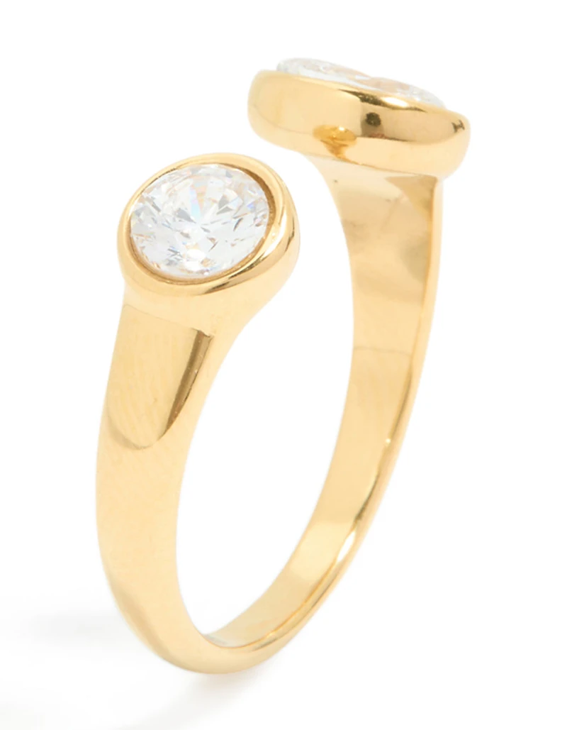 Waterproof Gold Plated Stainless Steel Oval & Round Cubic Zirconia Open Ring