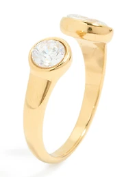 Waterproof Gold Plated Stainless Steel Oval & Round Cubic Zirconia Open Ring