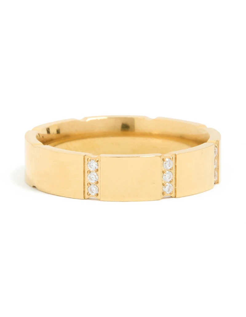 Waterproof Gold Plated Stainless Steel Cubic Zirconia Trio Stripe Ring