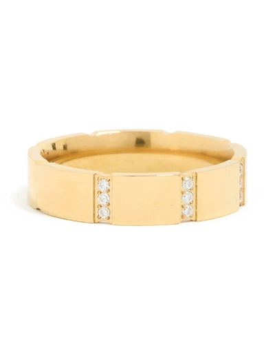 Waterproof Gold Plated Stainless Steel Cubic Zirconia Trio Stripe Ring