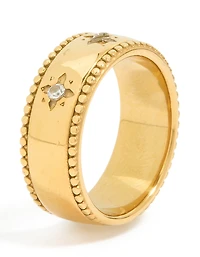 Waterproof Gold Plated Stainless Steel Cubic Zirconia Star Thick Band Ring