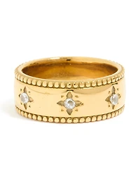Waterproof Gold Plated Stainless Steel Cubic Zirconia Star Thick Band Ring