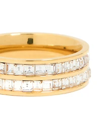 Waterproof Gold Plated Stainless Steel Square Cubic Zirconia Double Layered Ring