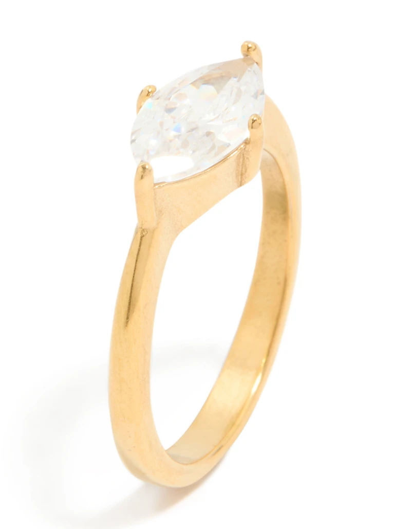 Waterproof Gold Plated Stainless Steel Cubic Zirconia Skinny Ring