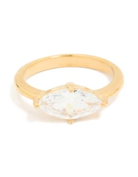 Waterproof Gold Plated Stainless Steel Cubic Zirconia Skinny Ring