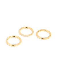 Waterproof Gold Plated Stainless Steel Cubic Zirconia Band & Smooth Rings 3-Pack