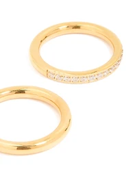 Waterproof Gold Plated Stainless Steel Cubic Zirconia Band & Smooth Rings 3-Pack