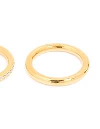 Waterproof Gold Plated Stainless Steel Cubic Zirconia Band & Smooth Rings 3-Pack