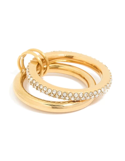 Waterproof Gold Plated Stainless Steel Cubic Zirconia Spinner Rondell Stacked Ring