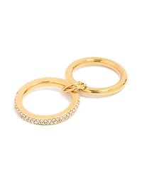 Waterproof Gold Plated Stainless Steel Cubic Zirconia Spinner Rondell Stacked Ring