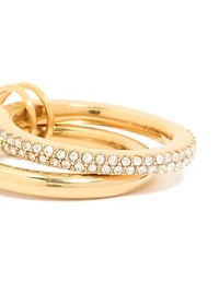 Waterproof Gold Plated Stainless Steel Cubic Zirconia Spinner Rondell Stacked Ring