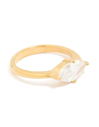 Waterproof Gold Plated Stainless Steel Cubic Zirconia Skinny Ring