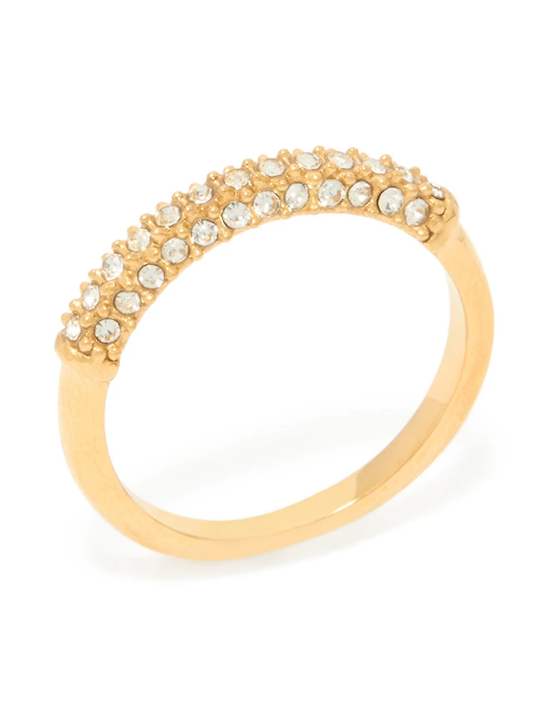 Waterproof Gold Plated Stainless Steel Cubic Zirconia Pave Skinny Ring