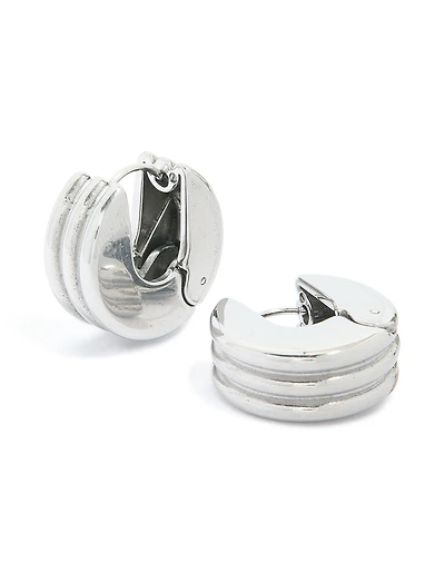 Waterproof Stainless Steel Ribbed Circle Hinged Hoop Earrings