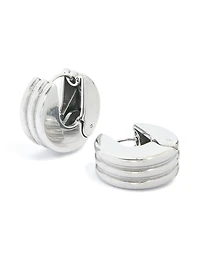 Waterproof Stainless Steel Ribbed Circle Hinged Hoop Earrings