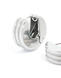 Waterproof Stainless Steel Ribbed Circle Hinged Hoop Earrings