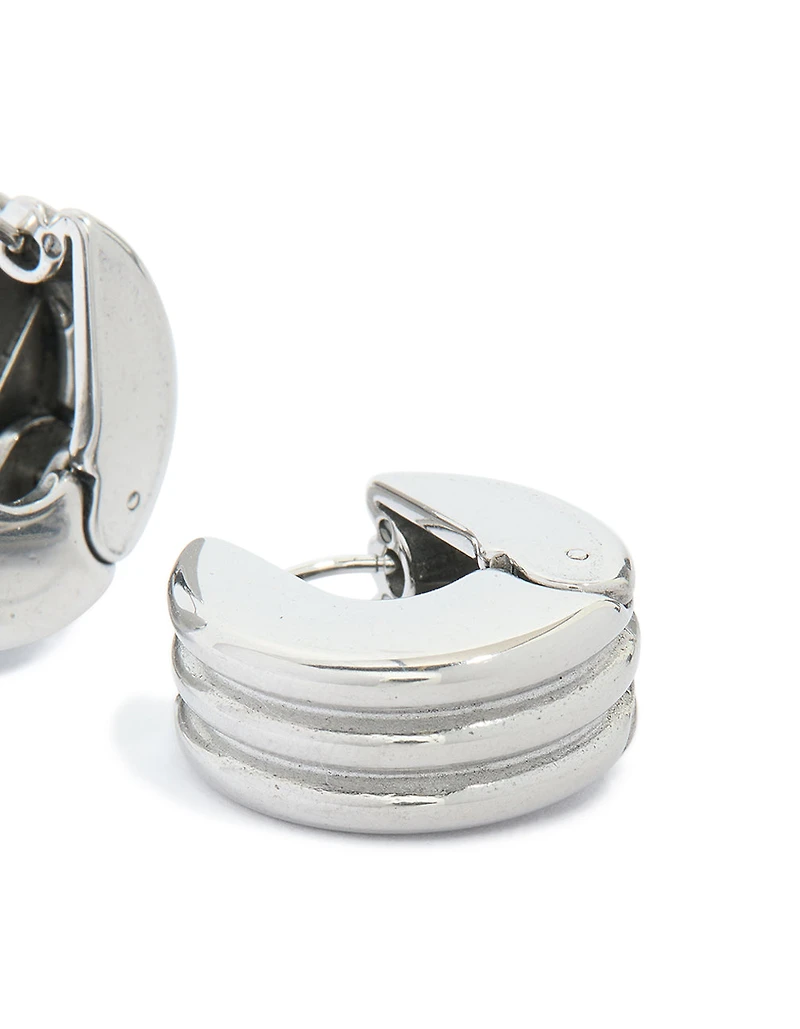 Boucles d’oreilles cercles à charnière en cercle nervuré en acier inoxydable étanches