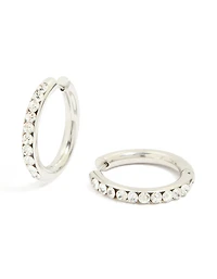 Waterproof Stainless Steel Half Diamante Hinge Hoop Earrings