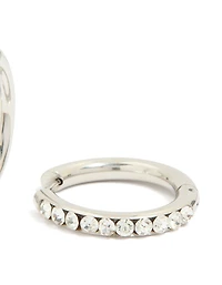 Waterproof Stainless Steel Half Diamante Hinge Hoop Earrings