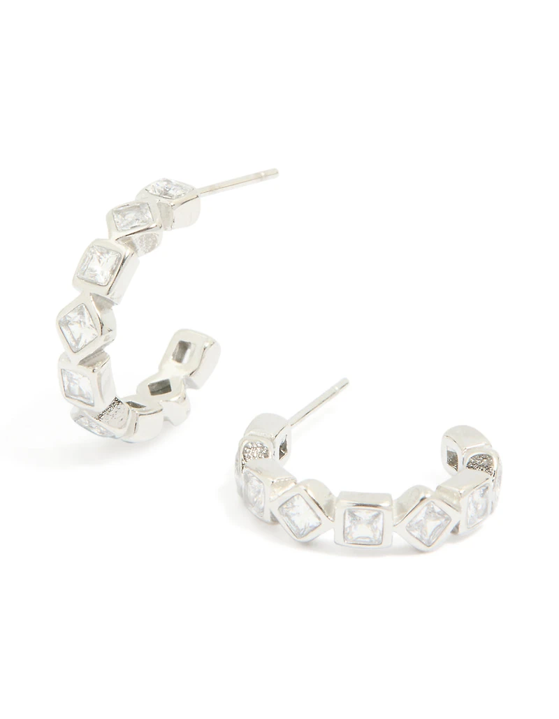 Waterproof Stainless Steel Diamante Steel Half Hoop Earrings