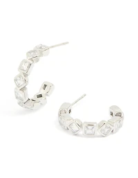 Waterproof Stainless Steel Diamante Steel Half Hoop Earrings