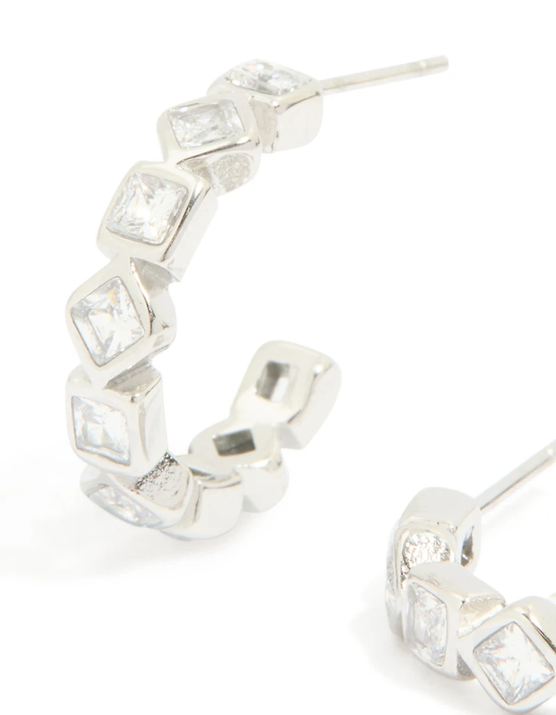 Waterproof Stainless Steel Diamante Steel Half Hoop Earrings