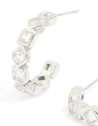 Waterproof Stainless Steel Diamante Steel Half Hoop Earrings