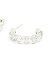 Waterproof Stainless Steel Diamante Steel Half Hoop Earrings