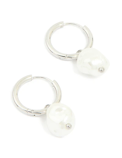Waterproof Stainless Steel Pearl Huggie Earrings