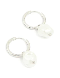 Waterproof Stainless Steel Pearl Huggie Earrings