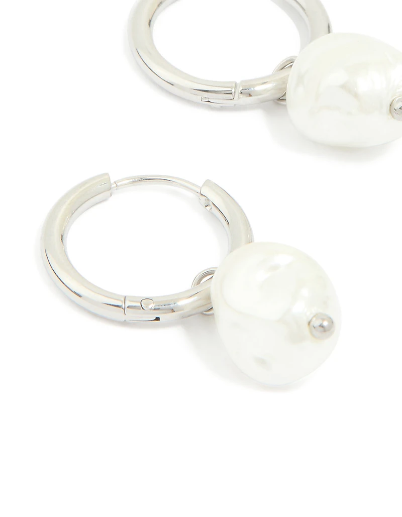 Waterproof Stainless Steel Pearl Huggie Earrings