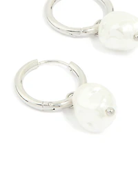 Waterproof Stainless Steel Pearl Huggie Earrings