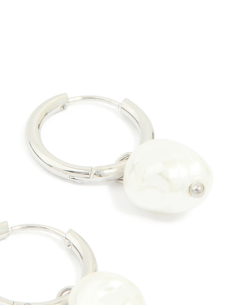 Waterproof Stainless Steel Pearl Huggie Earrings