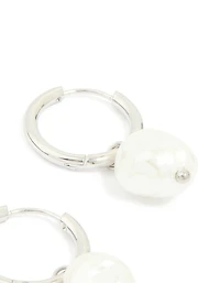 Waterproof Stainless Steel Pearl Huggie Earrings