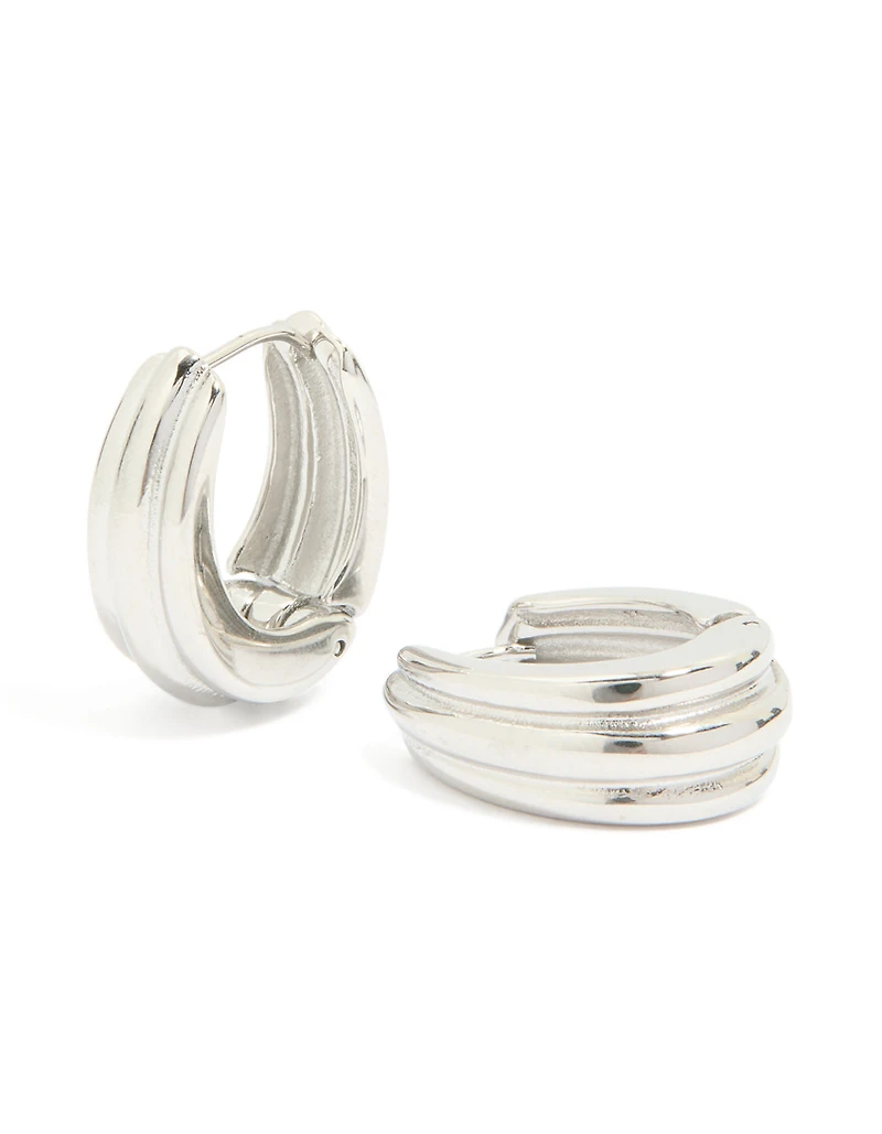 Waterproof Stainless Steel Hinge Hoop Indented Earrings
