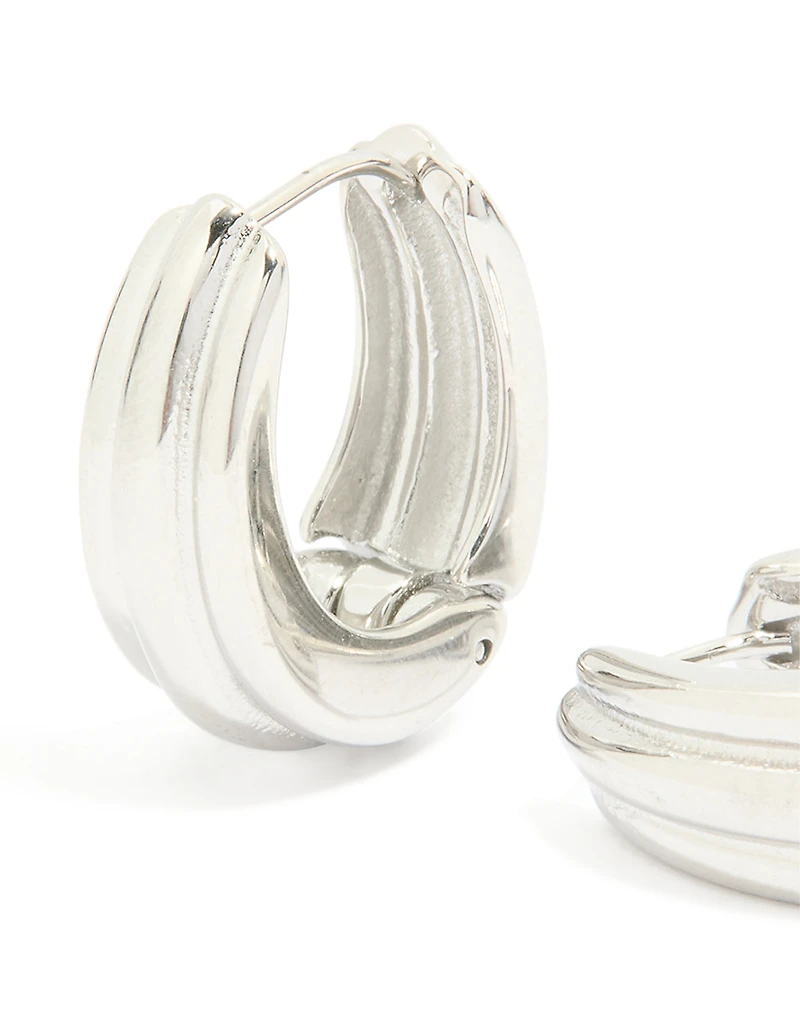 Waterproof Stainless Steel Hinge Hoop Indented Earrings