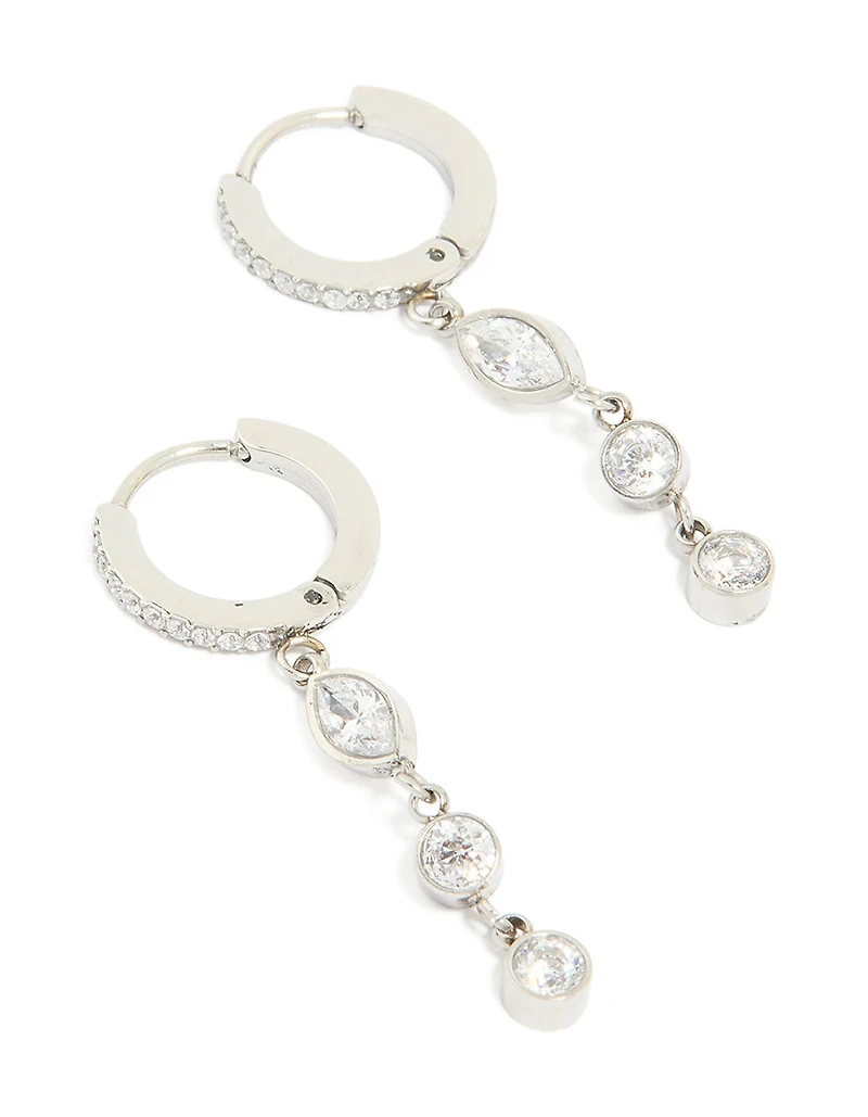 Waterproof Stainless Steel Cubic Zirconia Huggie Drop Earrings