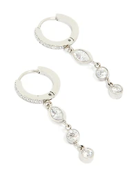 Waterproof Stainless Steel Cubic Zirconia Huggie Drop Earrings